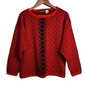 Vintage Nordic Wool Sweater Italy Scoop Neck Pullover Fair Isle Women's PM